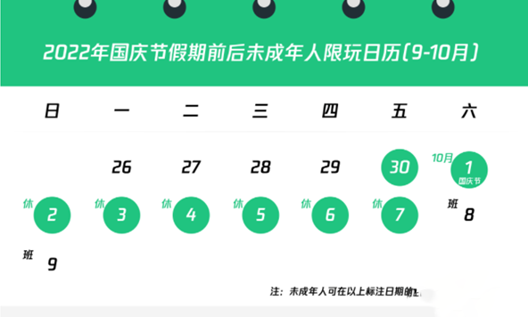 《王者榮耀》2022國慶節(jié)未成年限玩時間說明