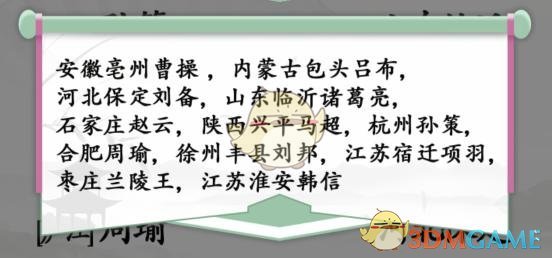 《漢字找茬王》連古人籍貫與現(xiàn)址通關(guān)攻略