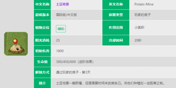 《植物大戰(zhàn)僵尸2》土豆地雷介紹