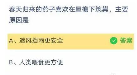 春天歸來的燕子喜歡在屋檐下筑巢，主要原因是