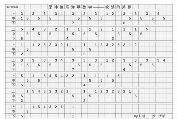 《原神》皎潔的笑顏琴譜簡譜圖片分享